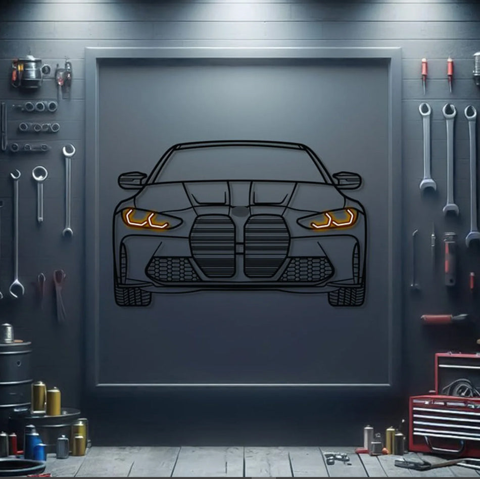 2020 M4 Coupe Competition Front View Metal Neon Car Wall Art