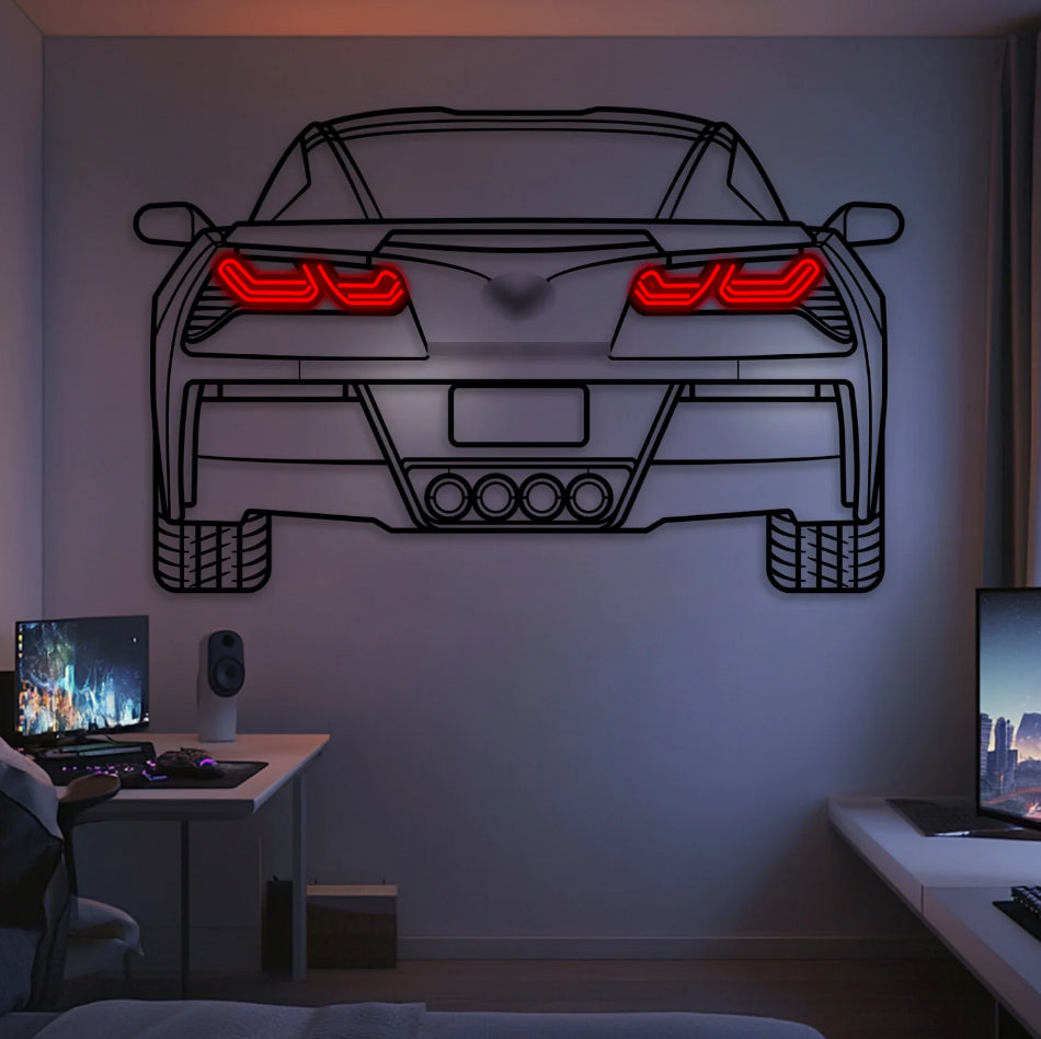 Corvette 01 Back View Metal Neon Car Wall Art